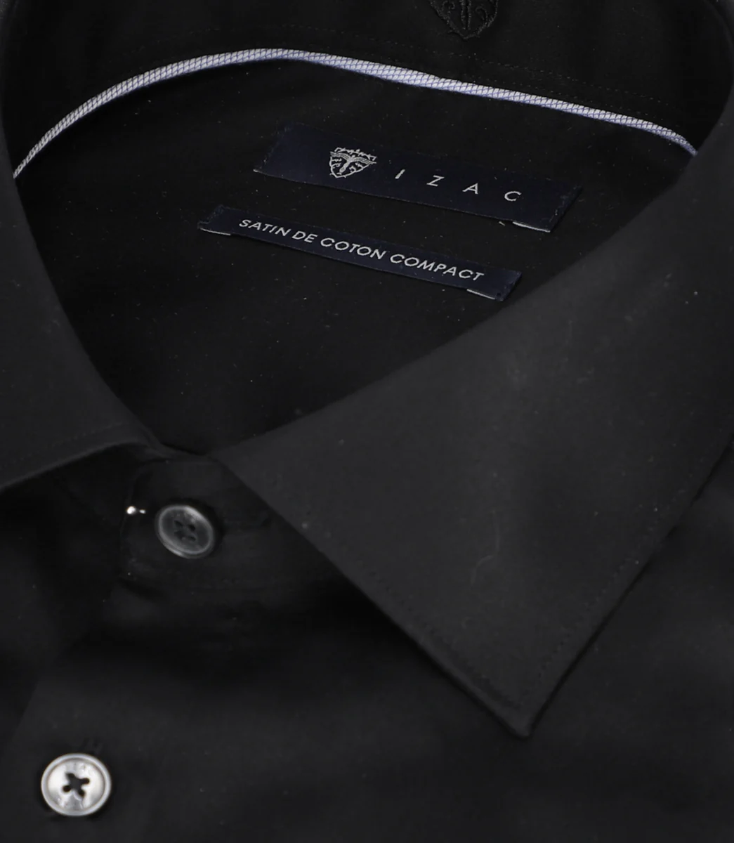 Chemise slim en satin de coton noir SATINSLIM