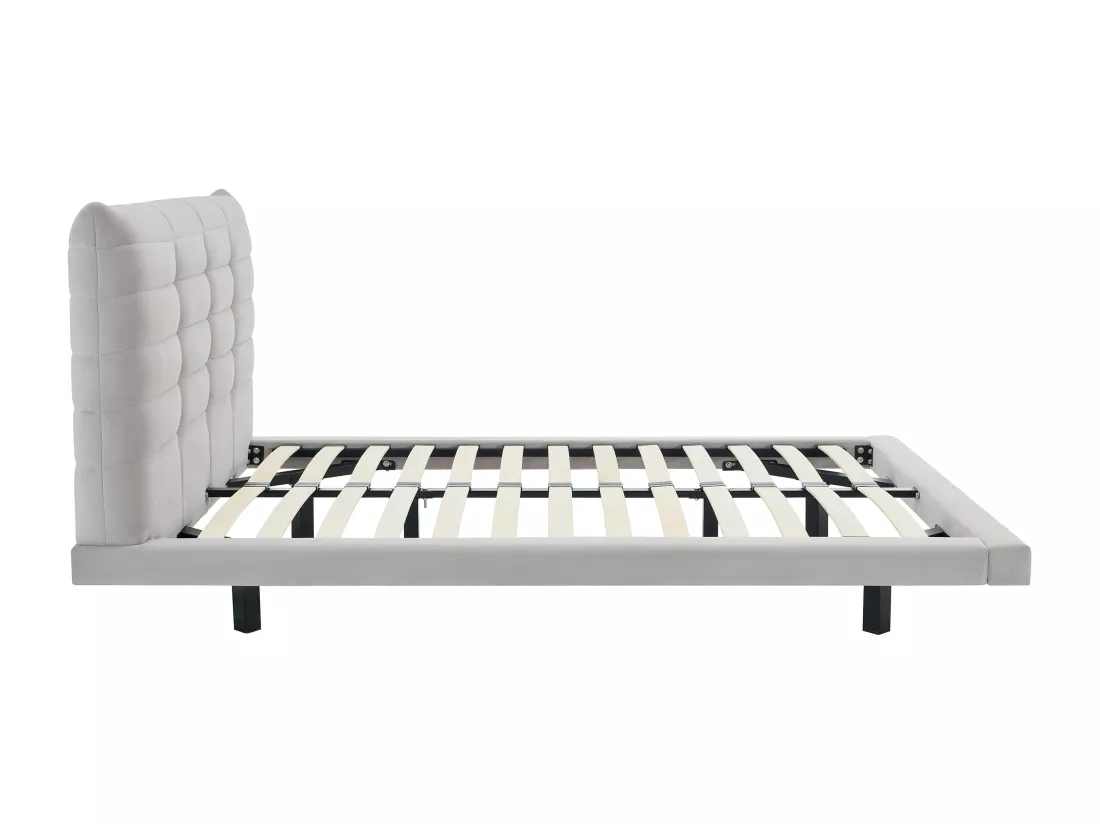 Lit 180 x 200 cm avec tête de lit capitonnée - Velours - Gris - NISATIO