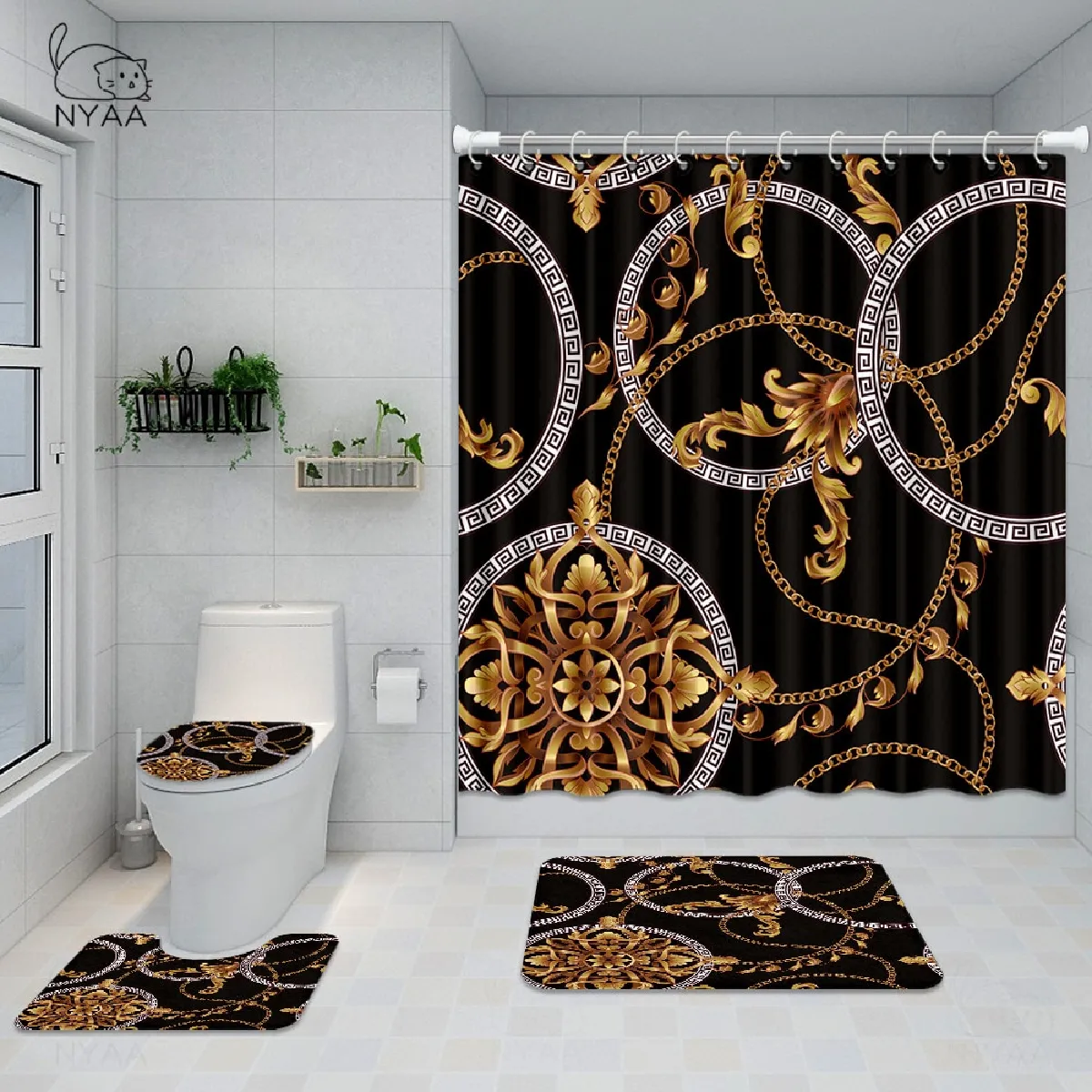 Universal Rideau de douche universel 4PCS imprimés creux 180x180 cm