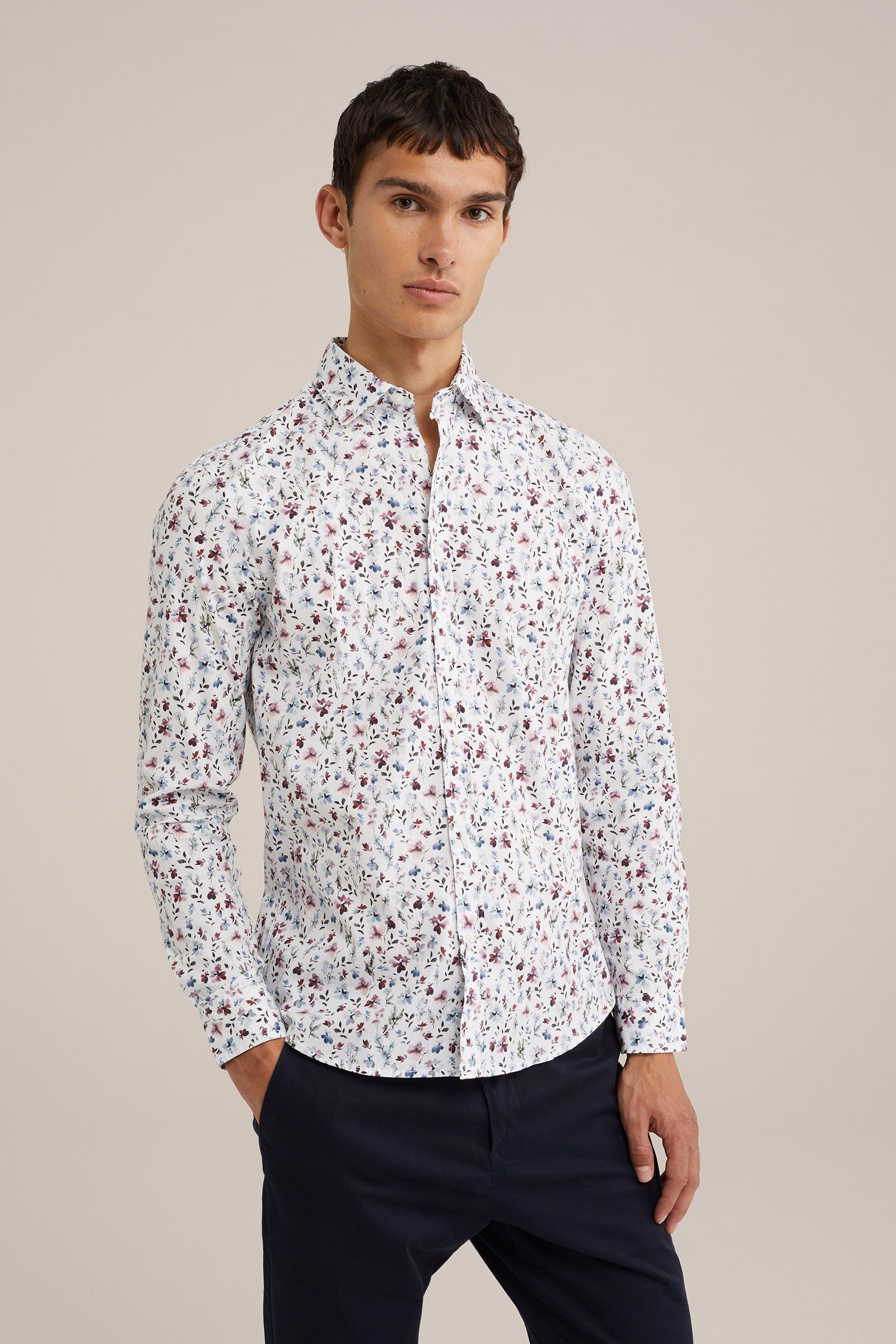 Tall fit poplin overhemd met dessin WE Fashion Multikleur