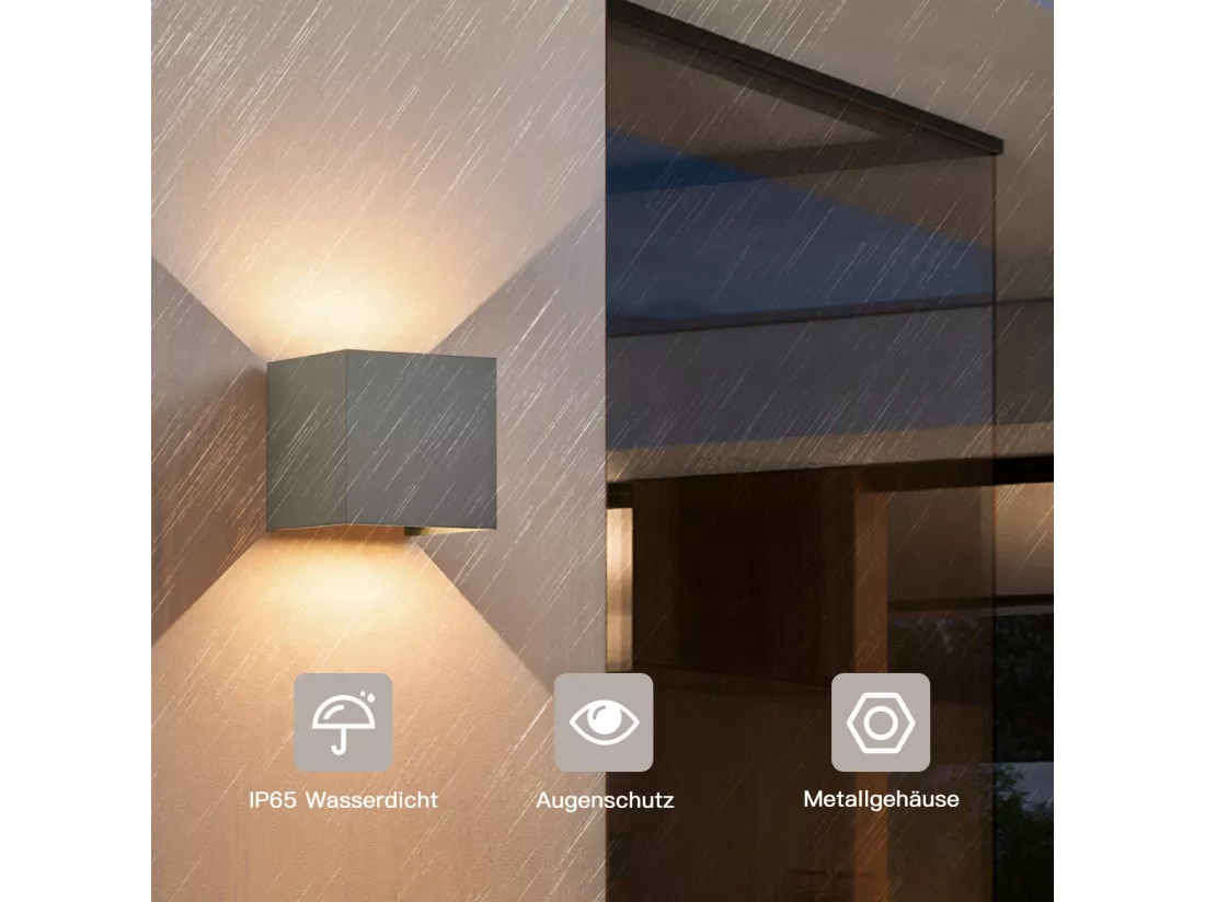 NETTLIFE Applique LED 5W -Lampe Murale Extérieur/Intérieure gris，double faisceau réglable étanche IP65 230V 3000K