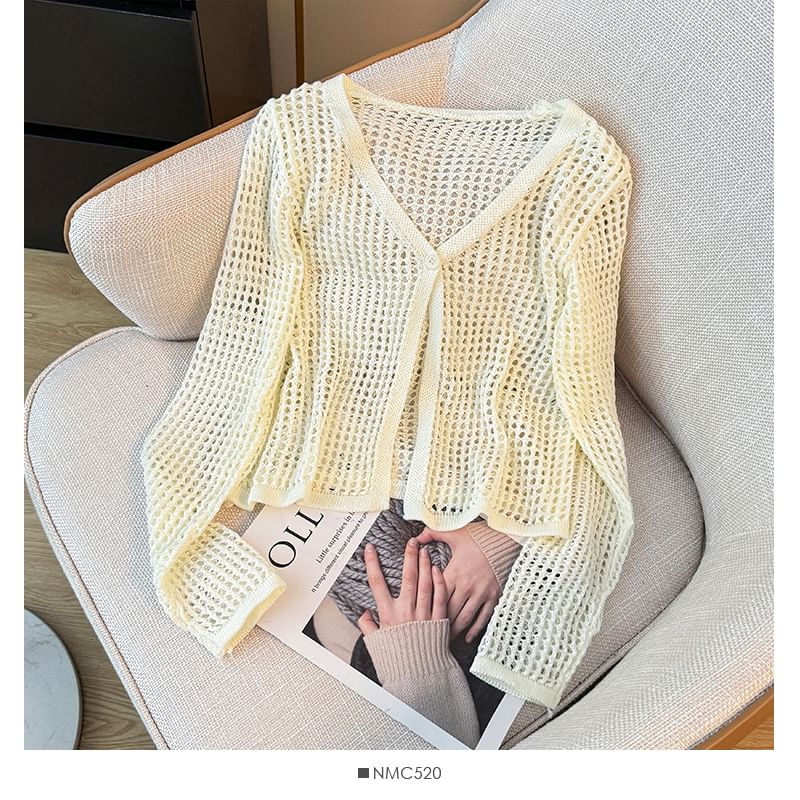 Lemongrass - Opengebreide V-hals lichte cardigan