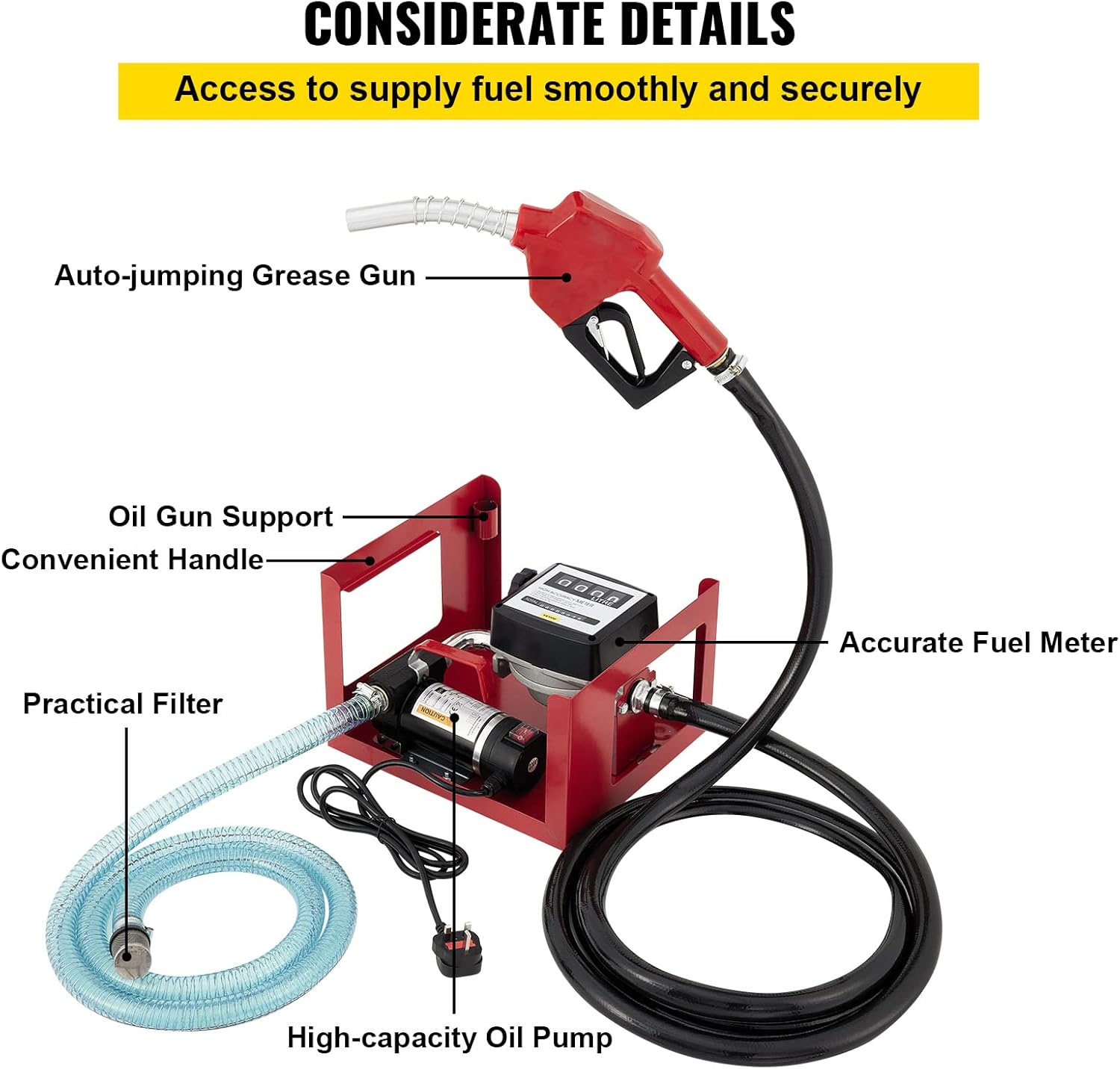 VEVOR Dieselpumpe Heizölpumpe 40L, 155W Selbstansaugende Ölpumpe, 2800U/min Motordrehzahl Ölabsaugpumpe Selbstansaugend, 20 kg Diesel Kraftstoff-Umfüllpumpe, Zählwerk Automatik Pumpe für Biokraftstoff