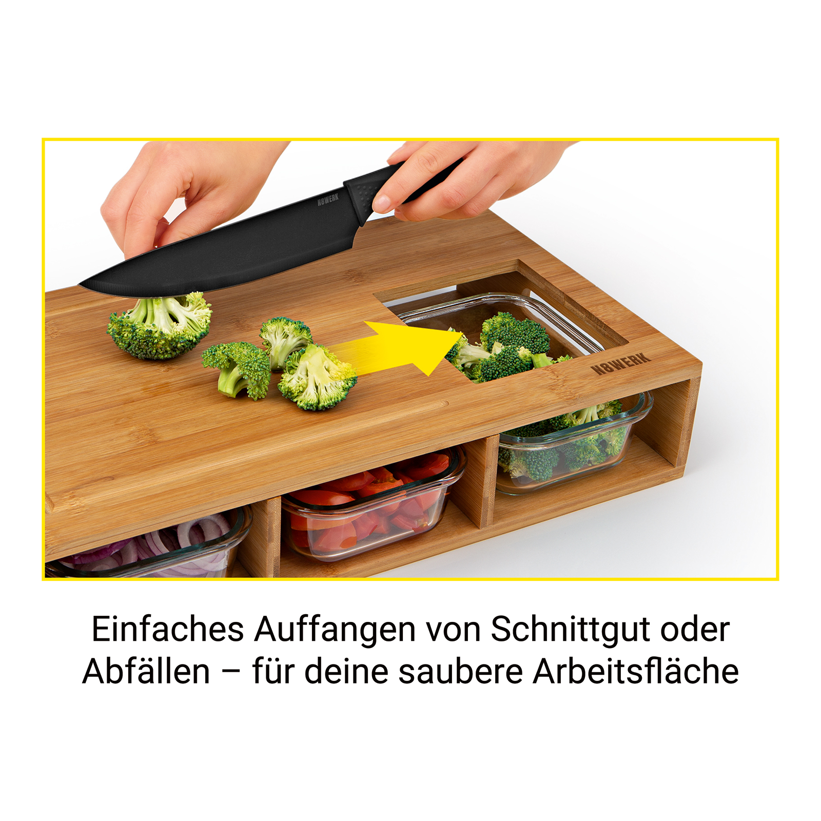 N8WERK Schneidebrett & Klick-it-Dosen - Bambus - 7-teilig