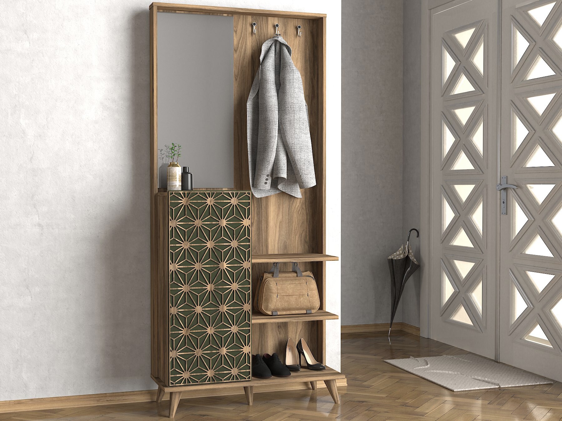 Garderobe Tress mit Spiegel Walnuss
