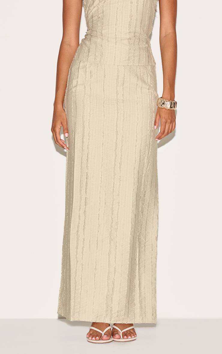 Sage Khaki Jupe Longue Mi-haute Texturée À Bords Effilochés