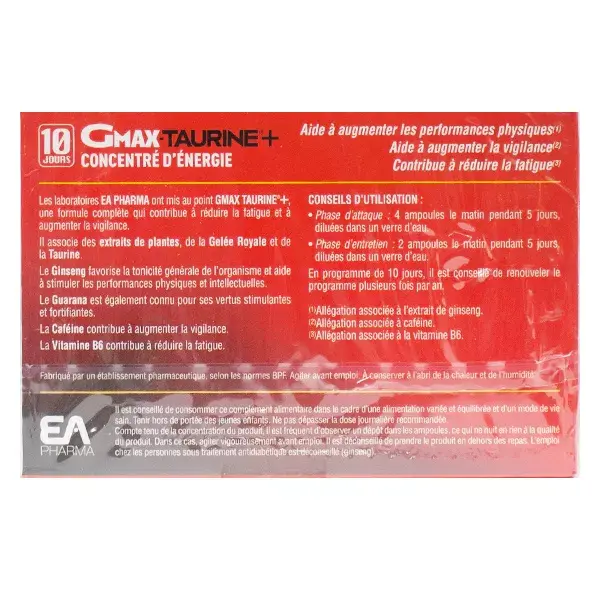 Granions EA Pharma GMax Taurine+ Concentrado Energético Sabor Laranja - Pacote com 2 x 30 ampolas