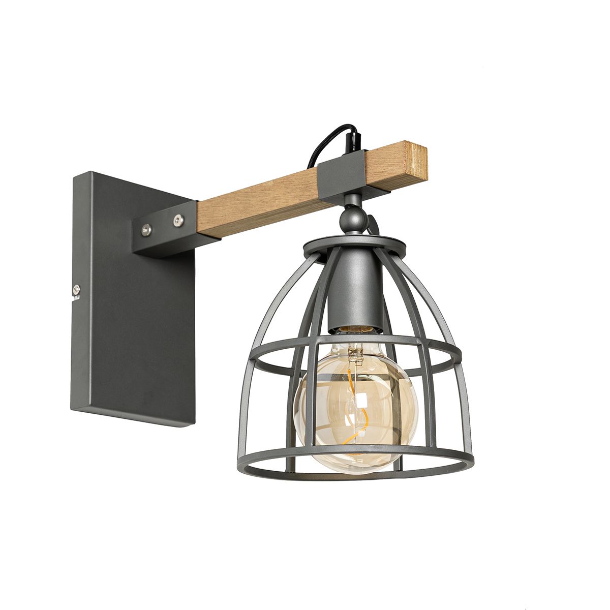 Industriële wandlamp donkergrijs met hout verstelbaar - Arthur