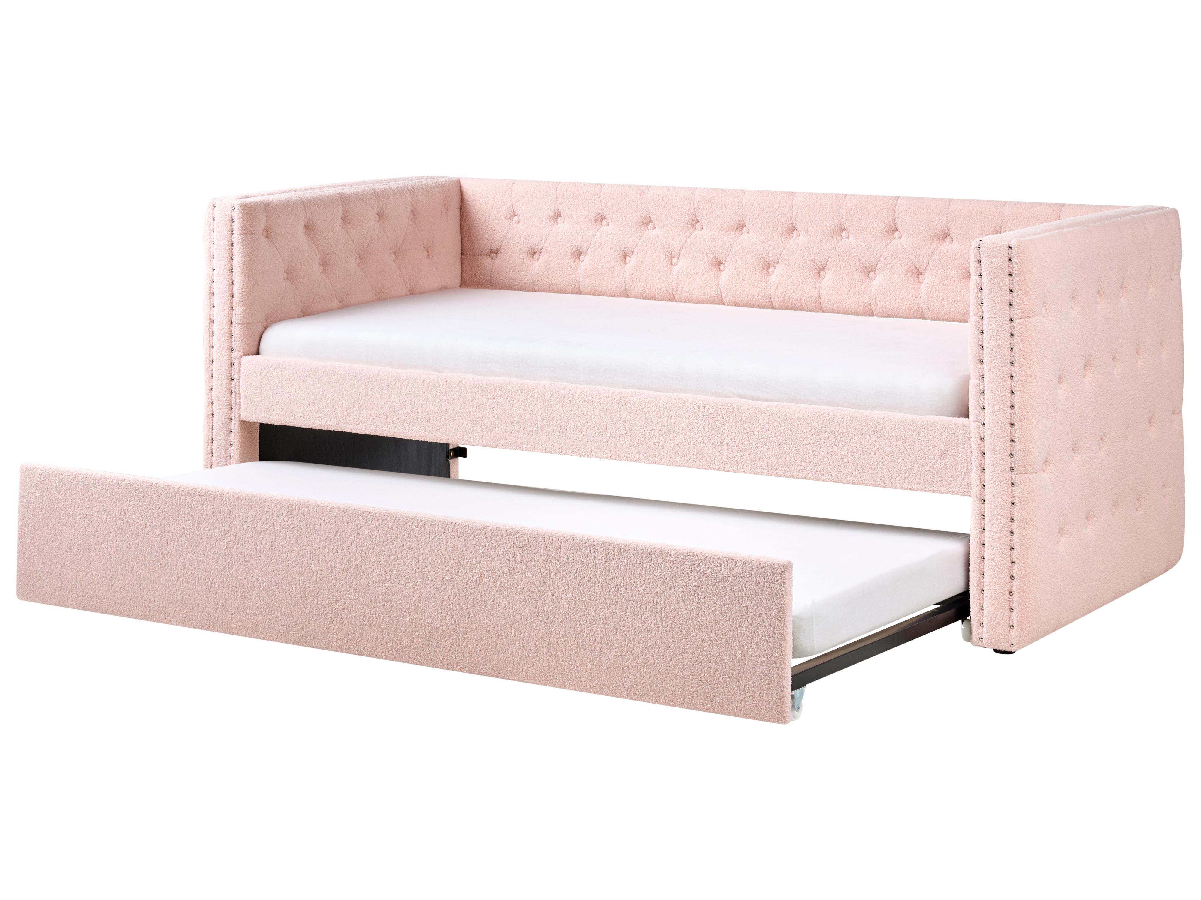 Onderschuifbed Bouclé GASSIN 90 x 200 cm Pastelroze
