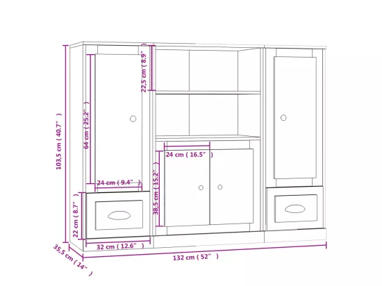 Buffets 3 pcs blanc bois d'ingénierie