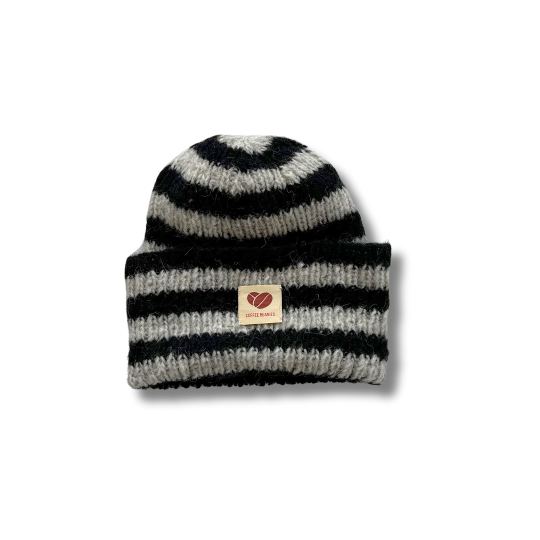 Coffee Beanies  Sky beanie strikhue - Striped Black/Light Grey