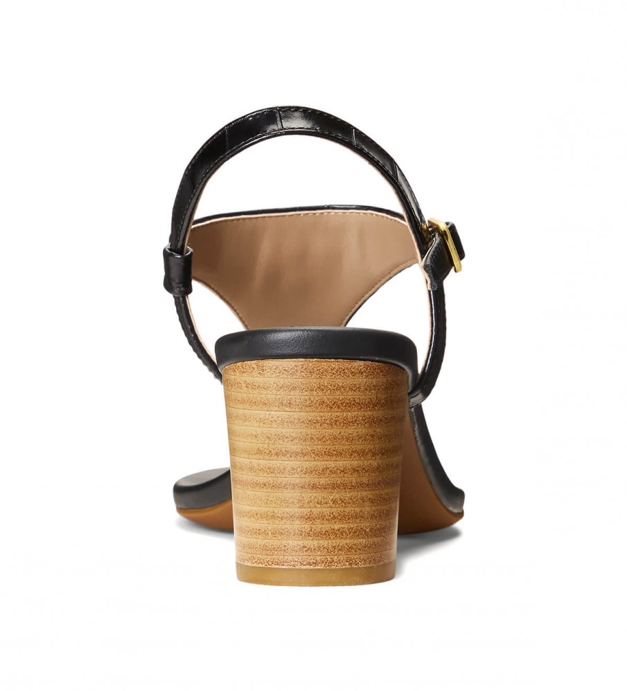 Sandália Ralph Lauren Westcott II em couro preto texturizado - Altura do salto: 6 cm -