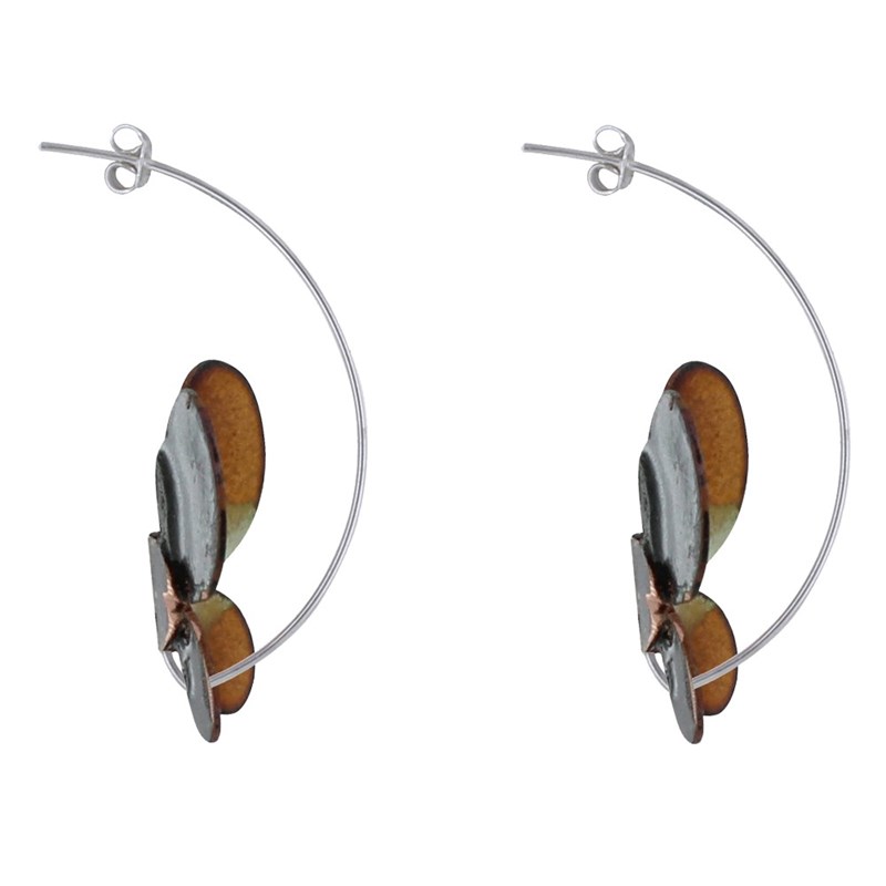 Boucles d'Oreilles Papillons Émaillés Marron et Blanc