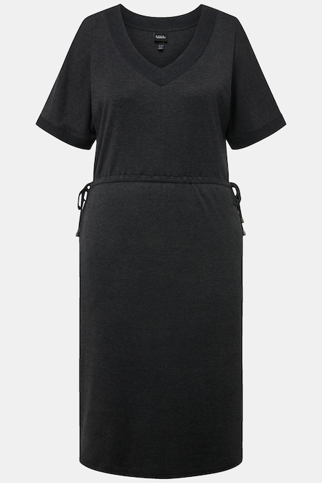 Jerseykleid, Tunnelzug, A-Linie, V-Ausschnitt, Halbarm