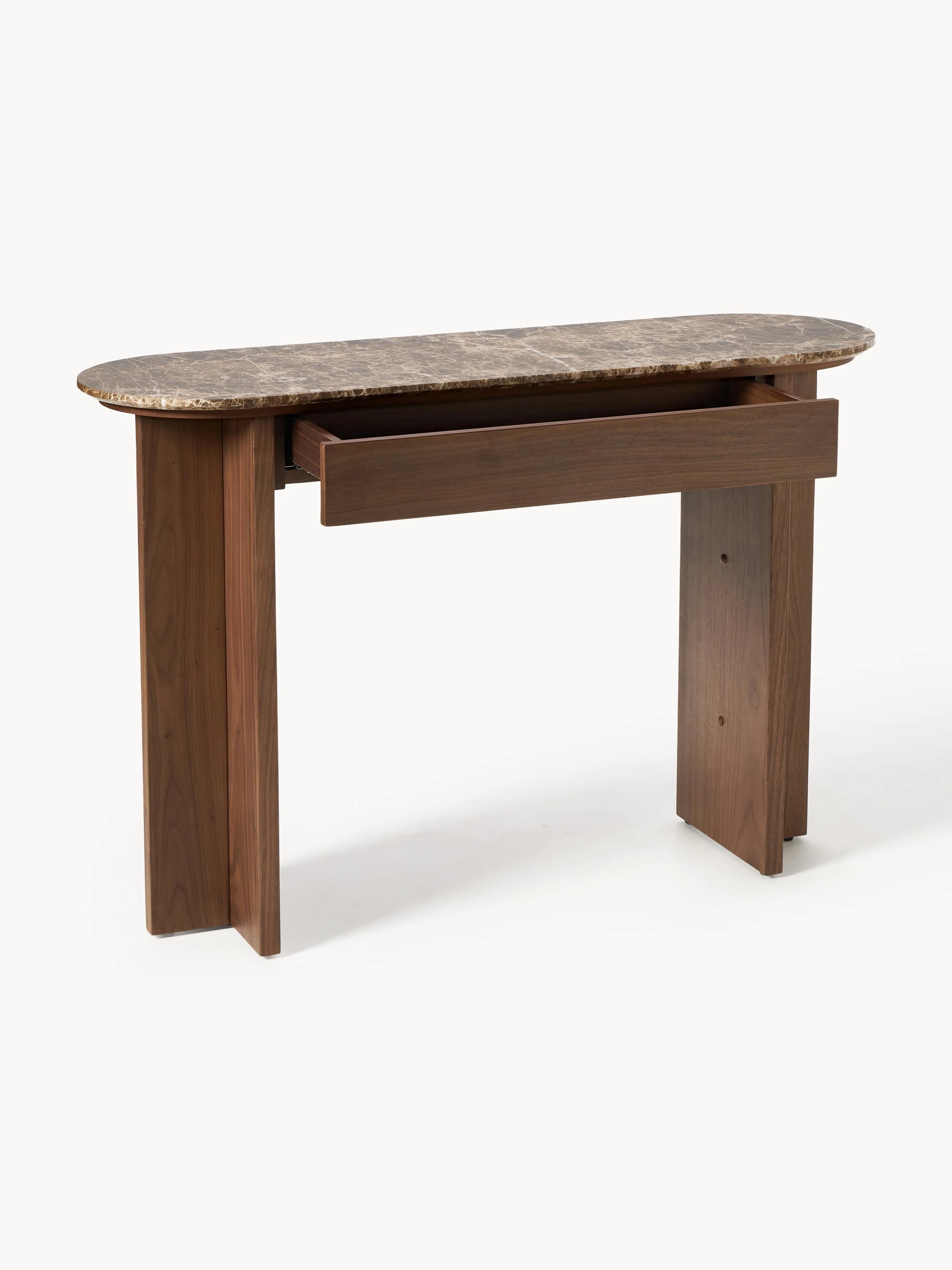 Houten wandtafel Zumi met marmeren blad en lade