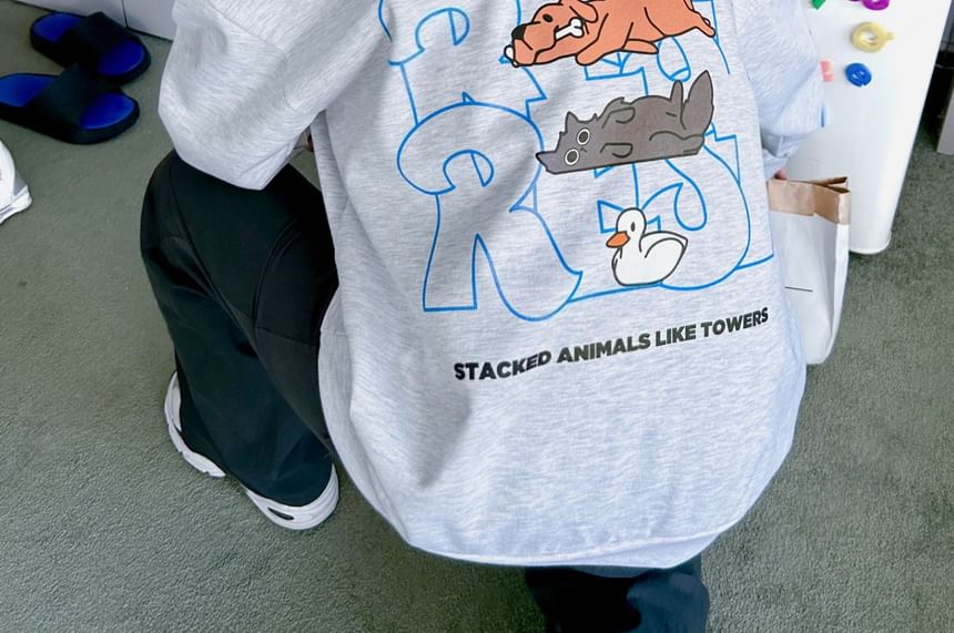 SeoulPop - Sweatshirt met dierenprint en losse pasvorm