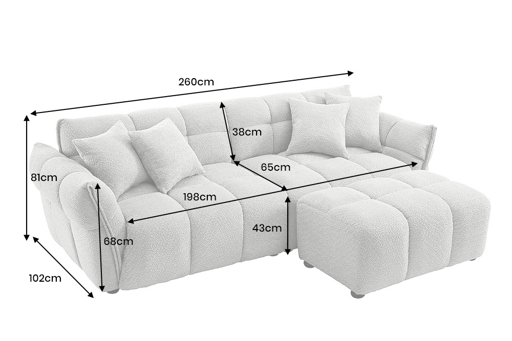 Modernes XXL Sofa CLOUD 260cm grau Bouclé Bigsofa Federkern inkl. Kissen