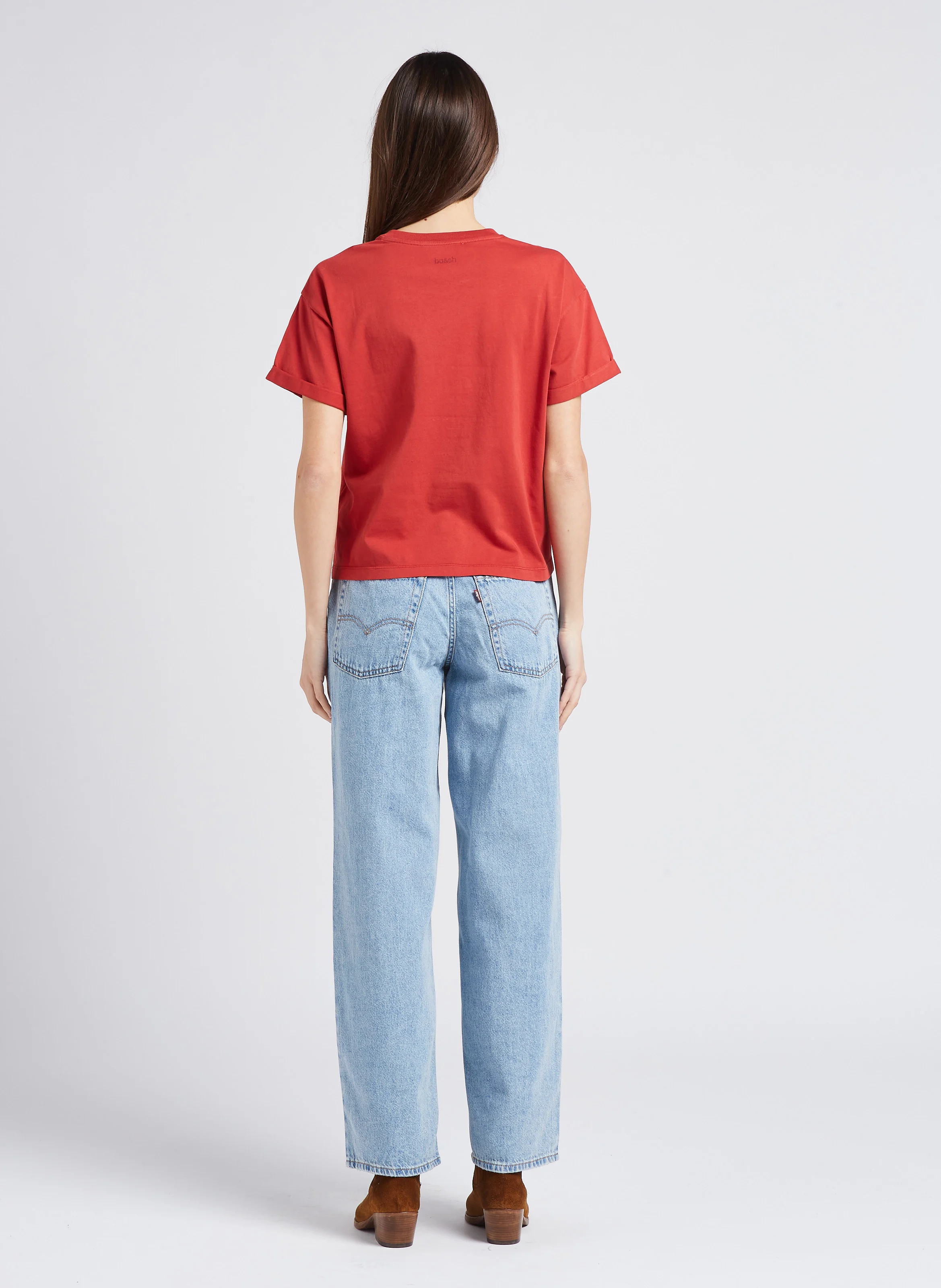 ROSIE - Tee-shirt droit col rond en coton | Rouge
