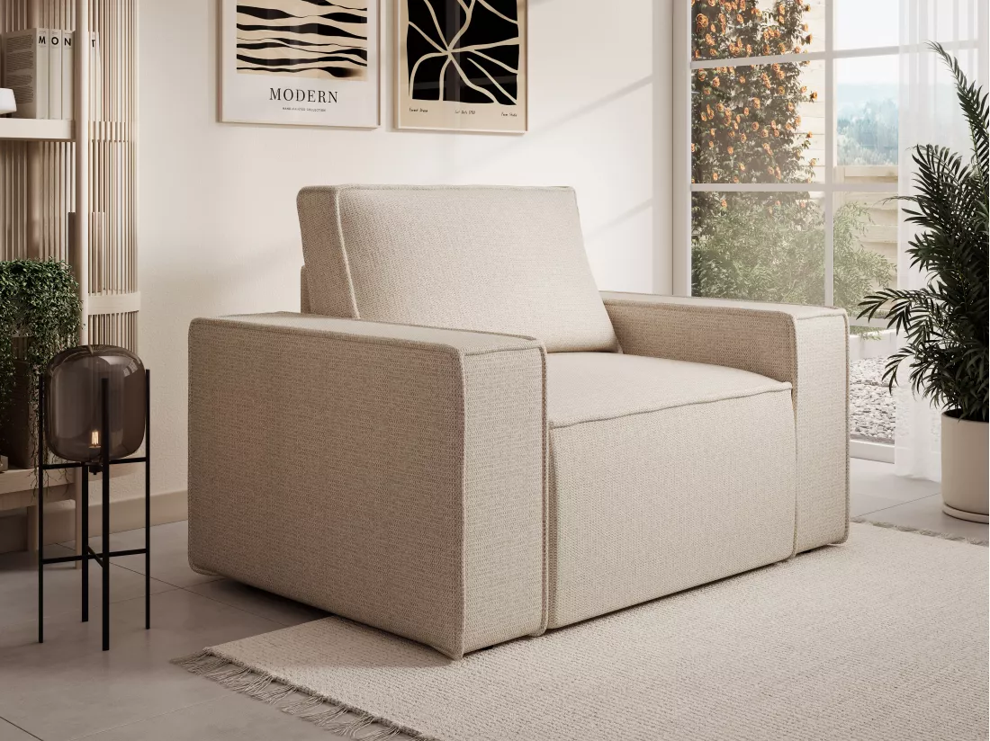 Fauteuil en tissu texturé beige AMELIA