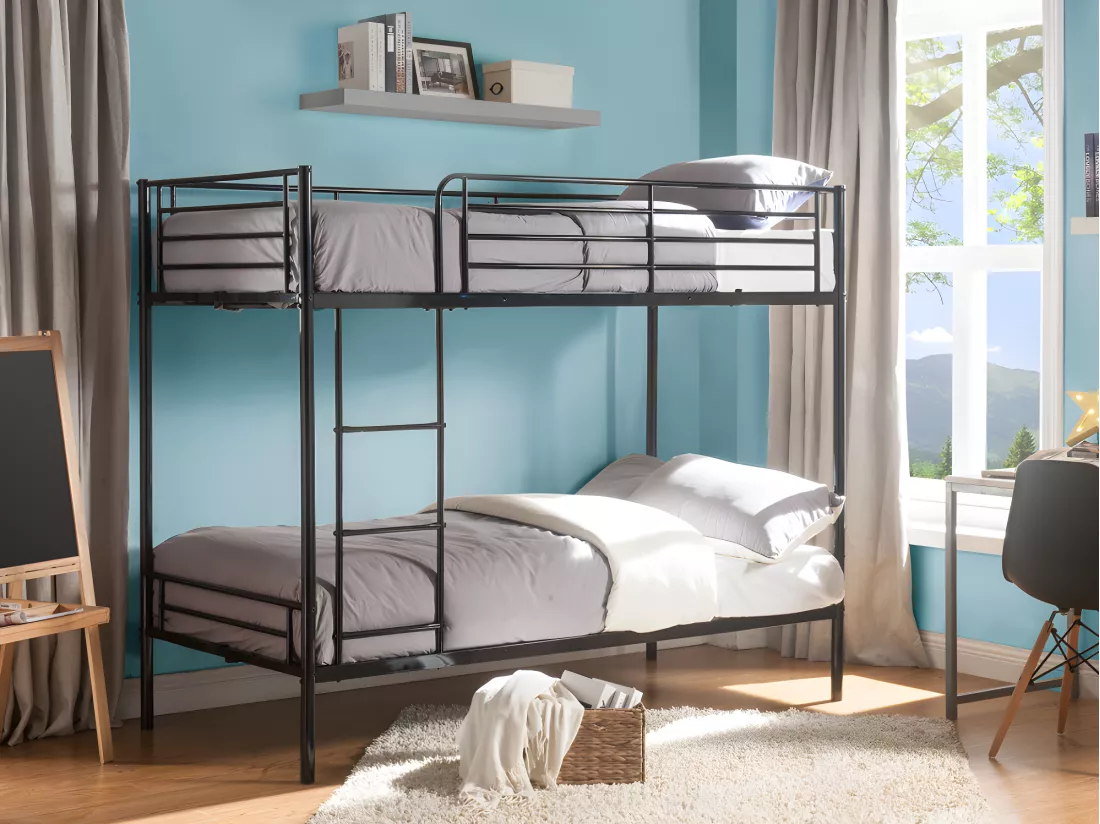 Lits superposés DUOTIS II - 2 x 90 x 190 cm - Noir + matelas
