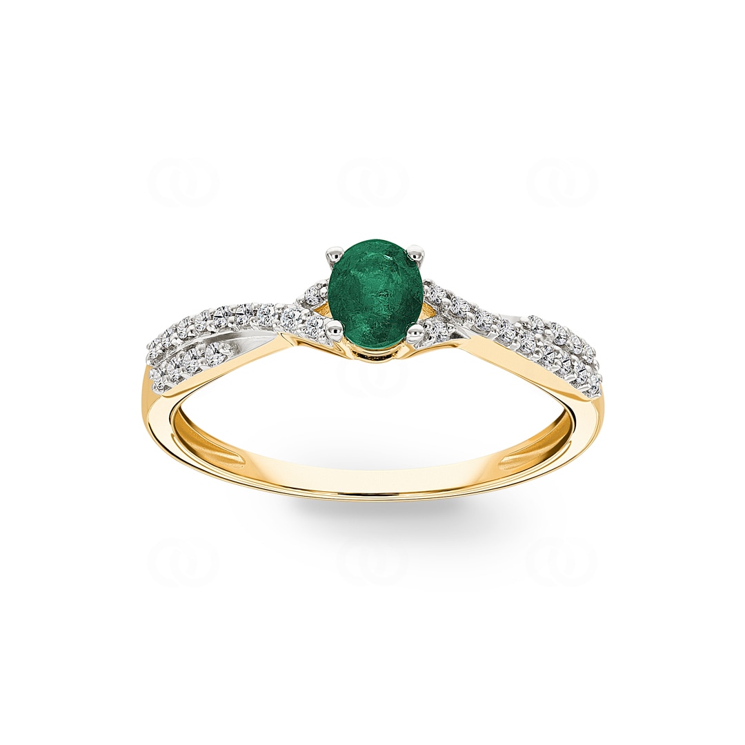 Damenring 750/18 K Gelbgold mit Smaragd oval und Diamanten 0.13 ct H/si