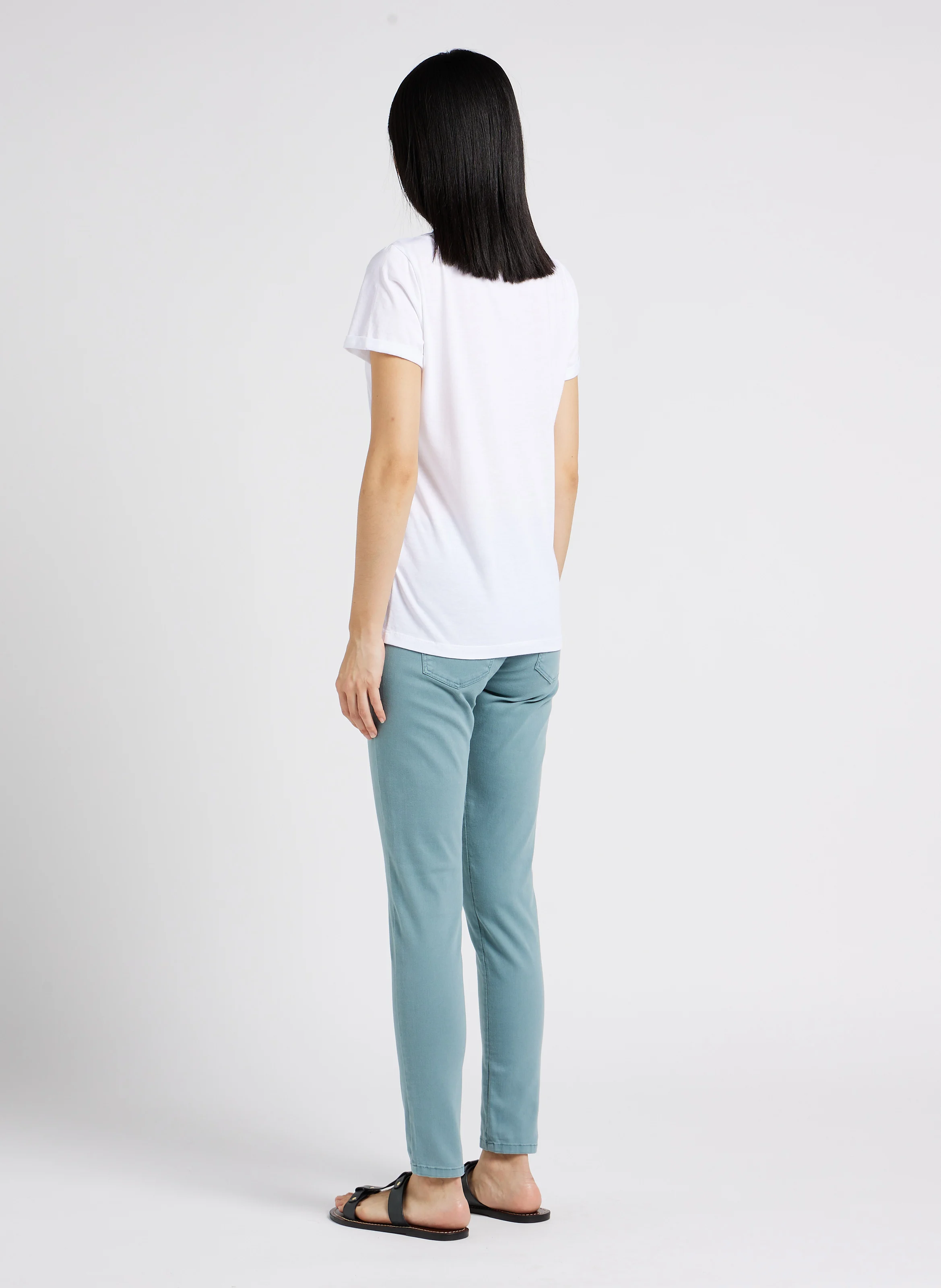 Tee-shirt col rond en coton mélangé| Blanc
