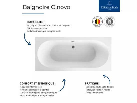 Pack baignoire 170 x 70 VILLEROY ET BOCH O Novo avec pieds et robinet