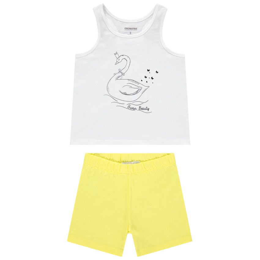 Ensemble débardeur print cygne et short jaune - Jaune