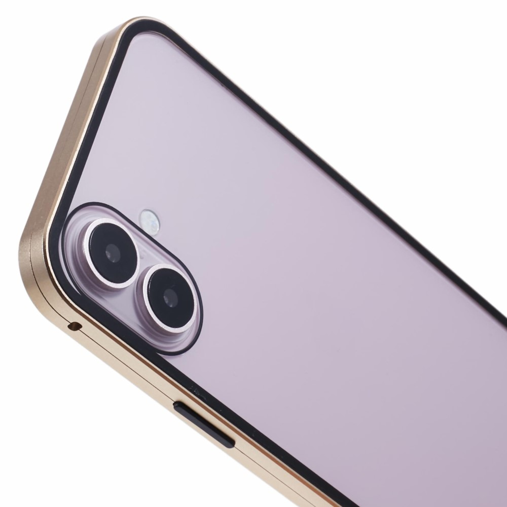iPhone 16 Magnetische Alu Schutzhülle mit Panzer Glas Backcover   Displayschutz (Magnet-Technologie) - Gold