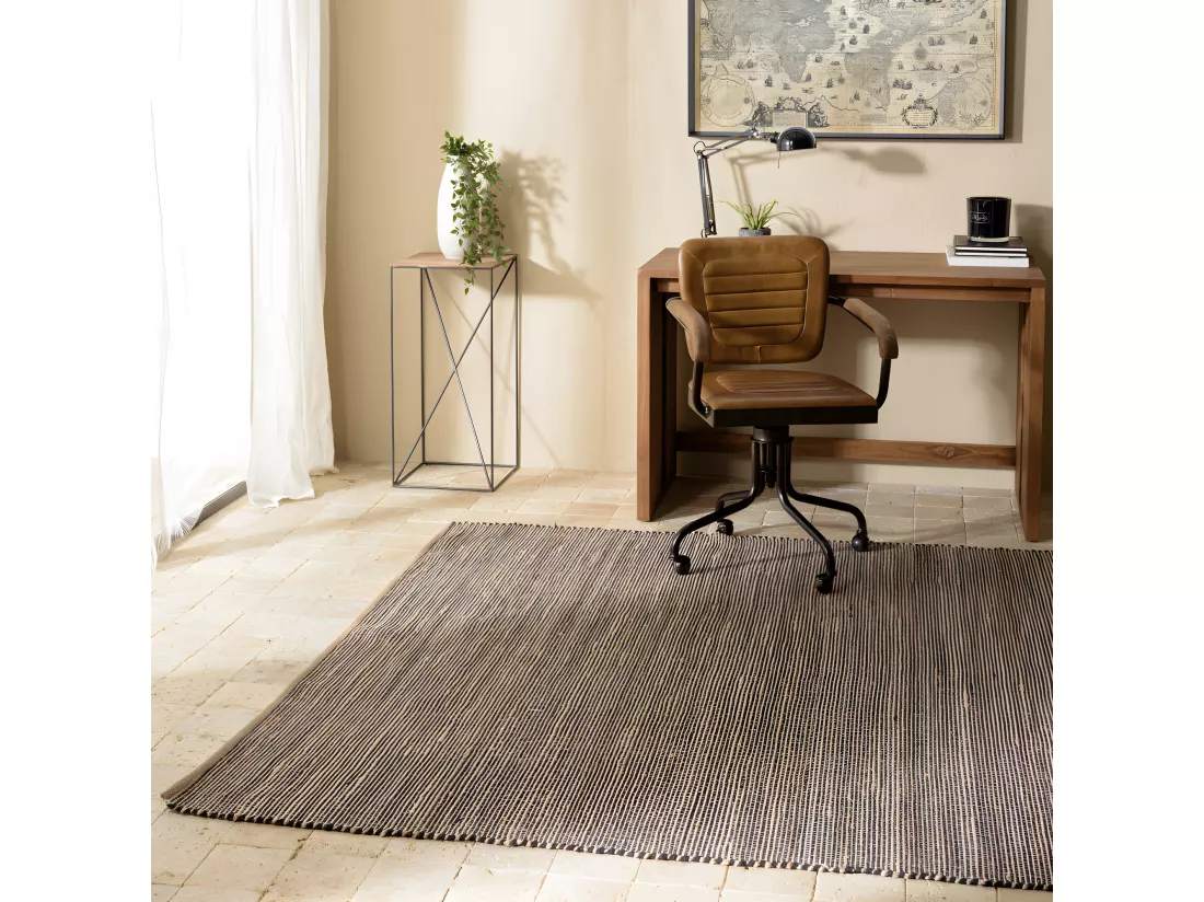 QUENTIN - Tapis rect. 200x290cm en jute et coton couleur sable et noir