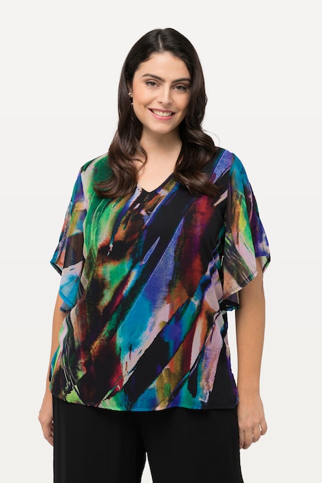 Blusenshirt, A-Linie, V-Ausschnitt, Chiffon-3/4-Arm