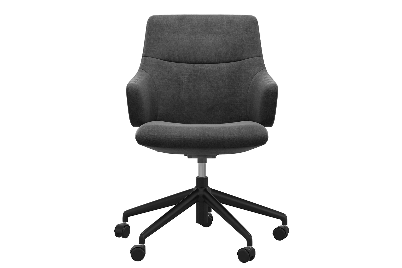 Mint kontorstol Lav stol i tekstil Magnolia Anthracite med arm og matt sort understell\n