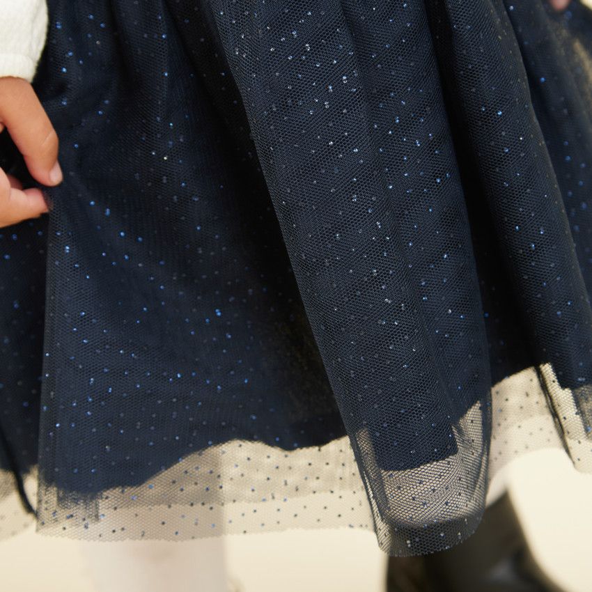 Robe effet 2 en 1 en tulle pailleté motif cerf pour bébé fille - Ecru
