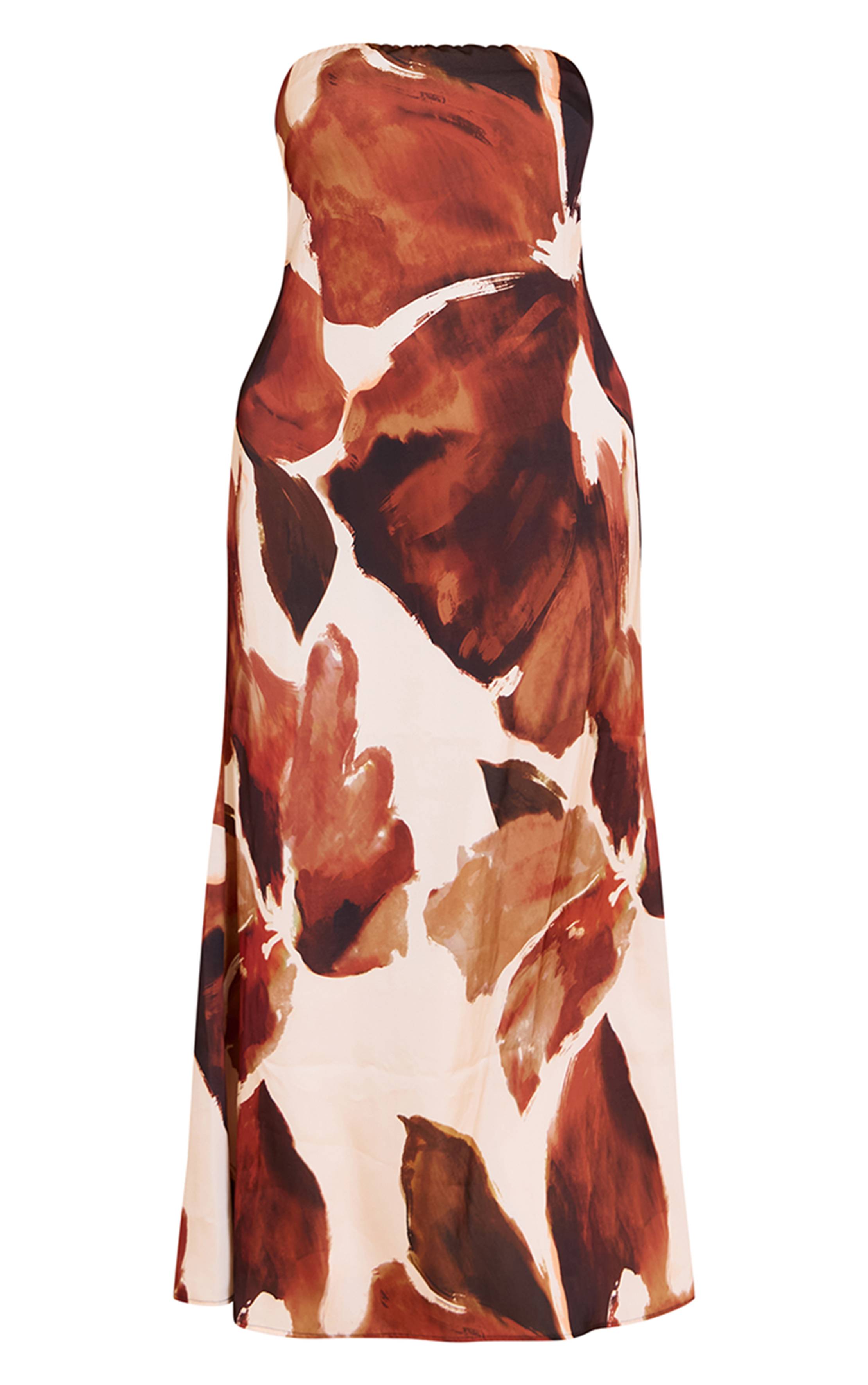 Marron Robe Maxi Satinée À Imprimé Floral Grande Taille