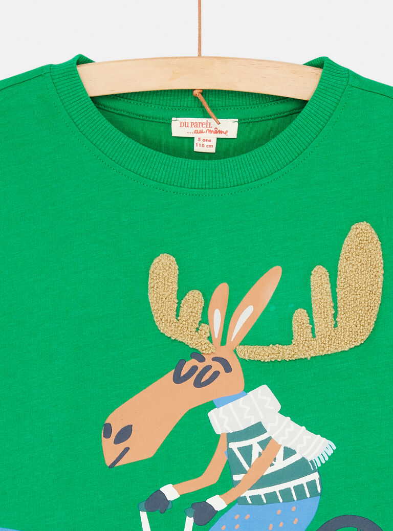 T-shirt vert anglais à motif élan pour garçon