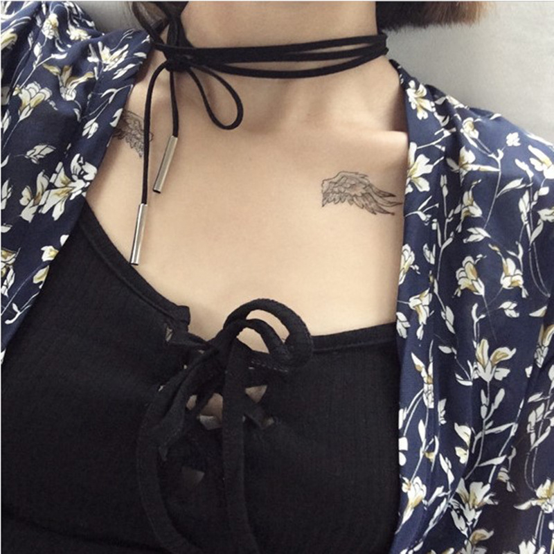 (160cm) Damen Choker Halskette zum Binden mit Stab - Schwarz / Silber