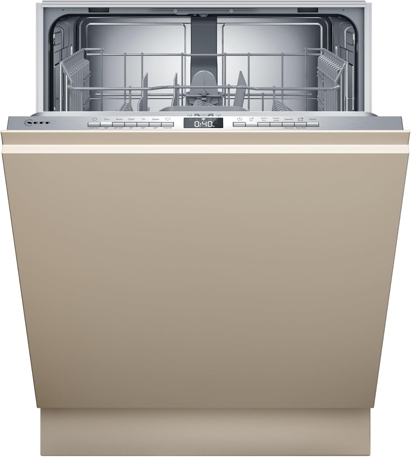 NEFF S253ITX01E, N 30, Smarter Geschrirspüler Vollintegriert, 60 cm, Besteckkorb, Chef 70°C Profi-Programm gegen hartnäckige Verschmutzungen, AquaStop, Info Light höhenverstellbarer Oberkorb