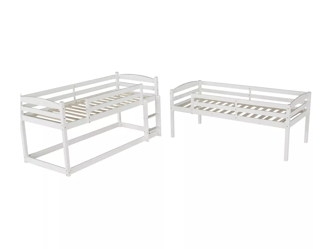 Lits Superposés Triple - 90 X 200 cm - Pour Adultes Et Enfants - Protection Antichute - Blanc
