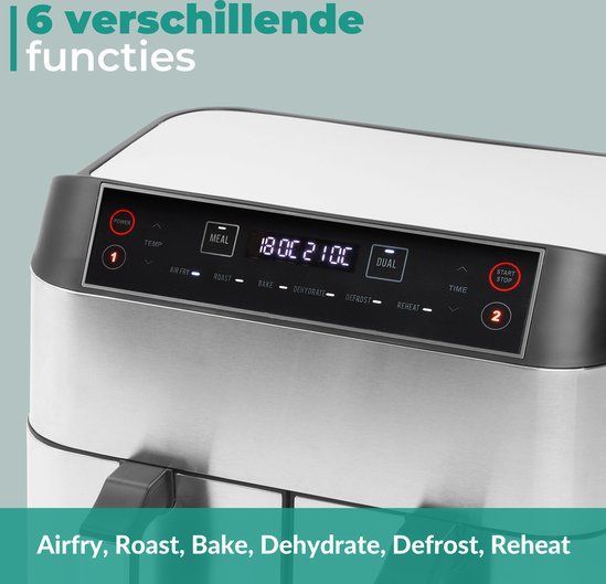 Niceey - Dubbele Airfryer XXL - Airfryer - Zilver - 8.0 Liter - 2460 Watt