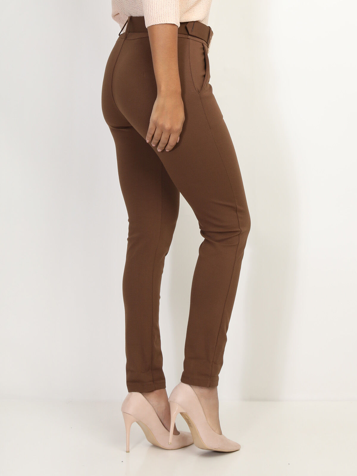 Pantalon classique à ceinture- Marron