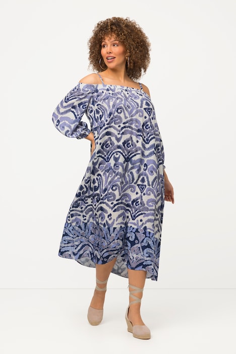 Midikleid, A-Linie, Carmen-Ausschnitt, 3/4-Arm