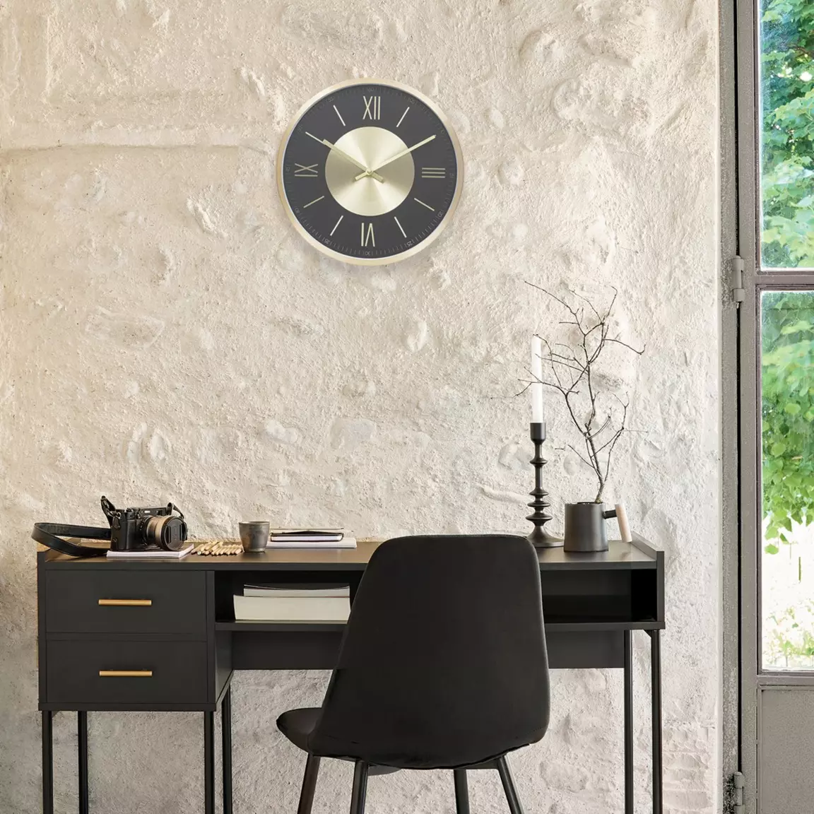 Horloge murale aluminium (D30 cm) Ariana Or