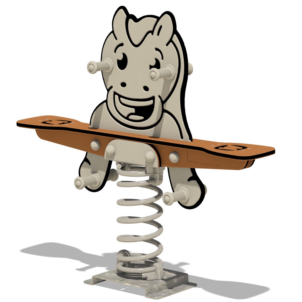 WICKEY Duo Springwip PRO Paard Smiley – ONDERPLAAT – Openbaar springdier volgens 1176 – voor openbare en particuliere ruimtes. Vandaalbestendig – bruin/grijs