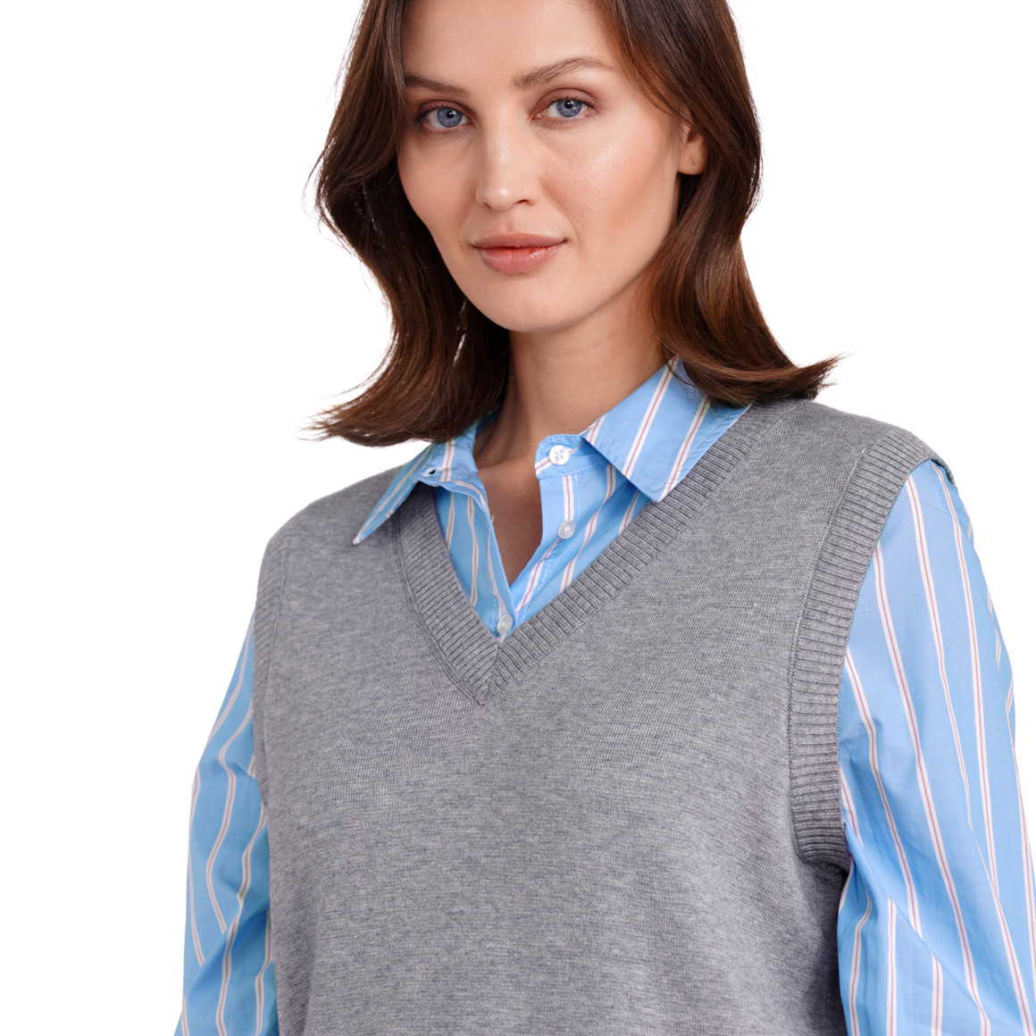 Gina Benotti Damen Strickpullunder im Layer-Look grau