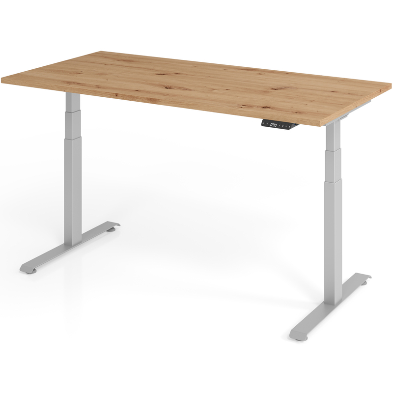 Elektrisch höhenverstellbarer Schreibtisch Tarys Ergo-0, Gestellfarbe silber, 160 x 80 cm, Dekor Asteiche