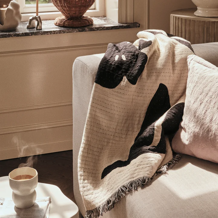 Broste Copenhagen - Rosita Decke, 130 x 180 cm, schwarz / off-white