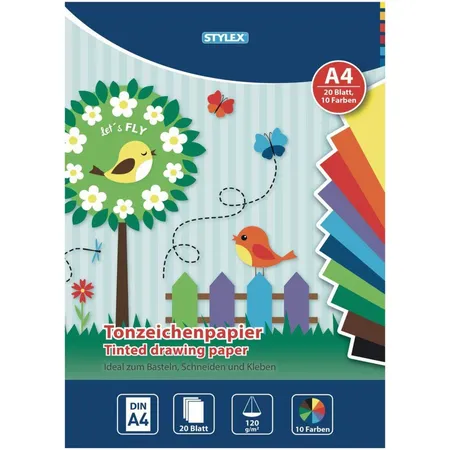 Stylex Schreibwaren Tonzeichenpapier DIN A4 120g 20 Blatt 10 Farben