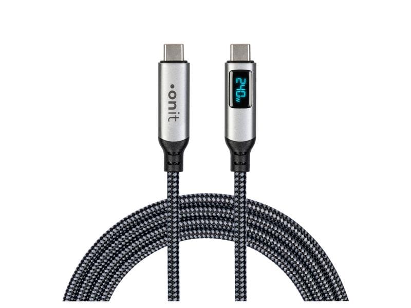 onit USB4-Kabel Premium LED USB C - USB C 1 m, Grau/Schwarz Verbindungskabel mit Nylonummantelung und LED-Display