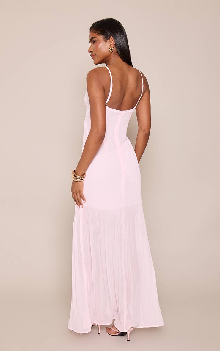 Rose Robe Maxi Tissée À Bretelles Spaghetti Avec Détail D'ourlet Plissé