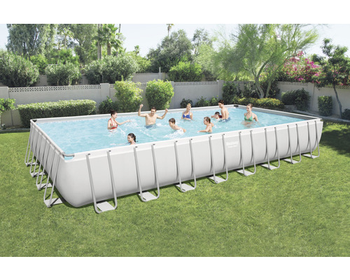 Bovengronds zwembadframe zwembadset Bestway Power Steel™ rechthoekig 956x488x132 cm incl. zandfiltersysteem grijs